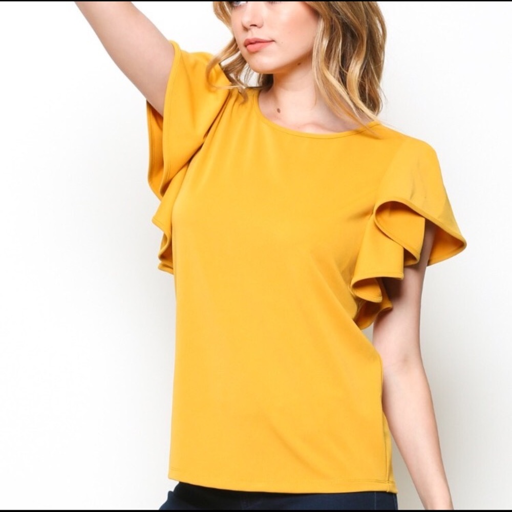 πΎHost Pickπ₯Puff Ruffled Top in Navy or Mustard - Picture 7 of 8